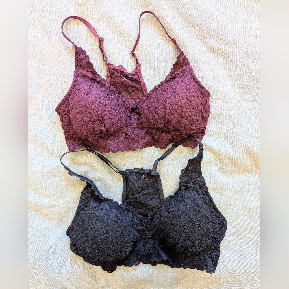 Aerie Bundle 2 Lace Bralette Set Burgundy and Black | Small
